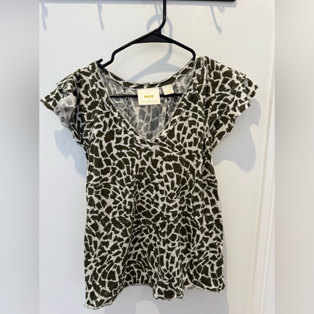 Anthropologie Olive and Cream Short Sleeve Top